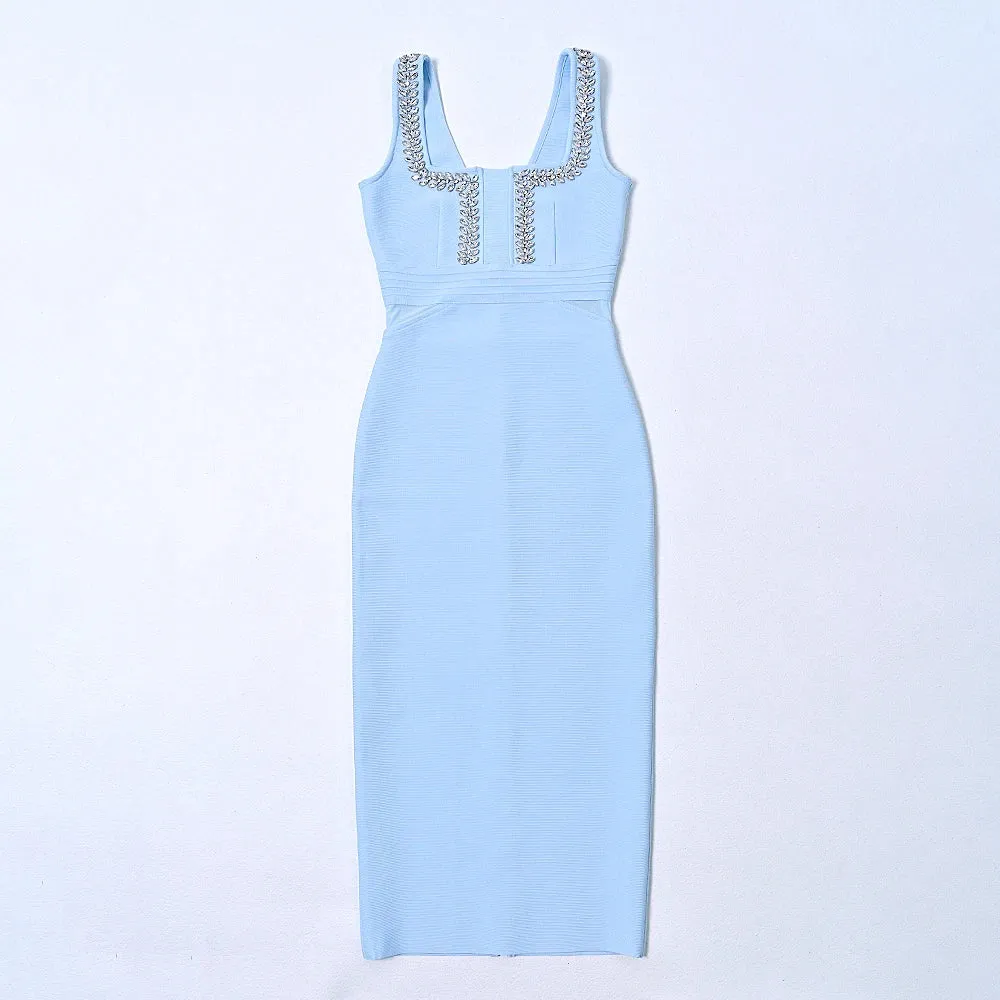 Blue Rhinestone Bandage bodycon Dress