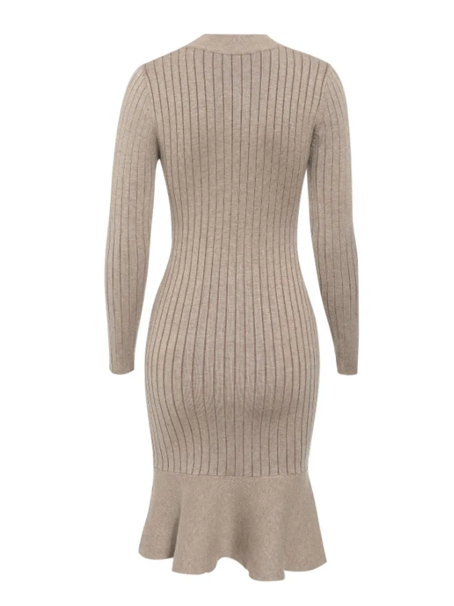 Bodycon Knitted Dress - Black/Beige