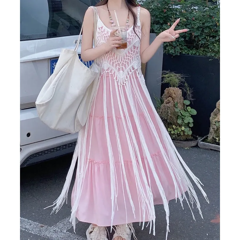 Bohemian Holiday Tassel Blouse Suspender Dress