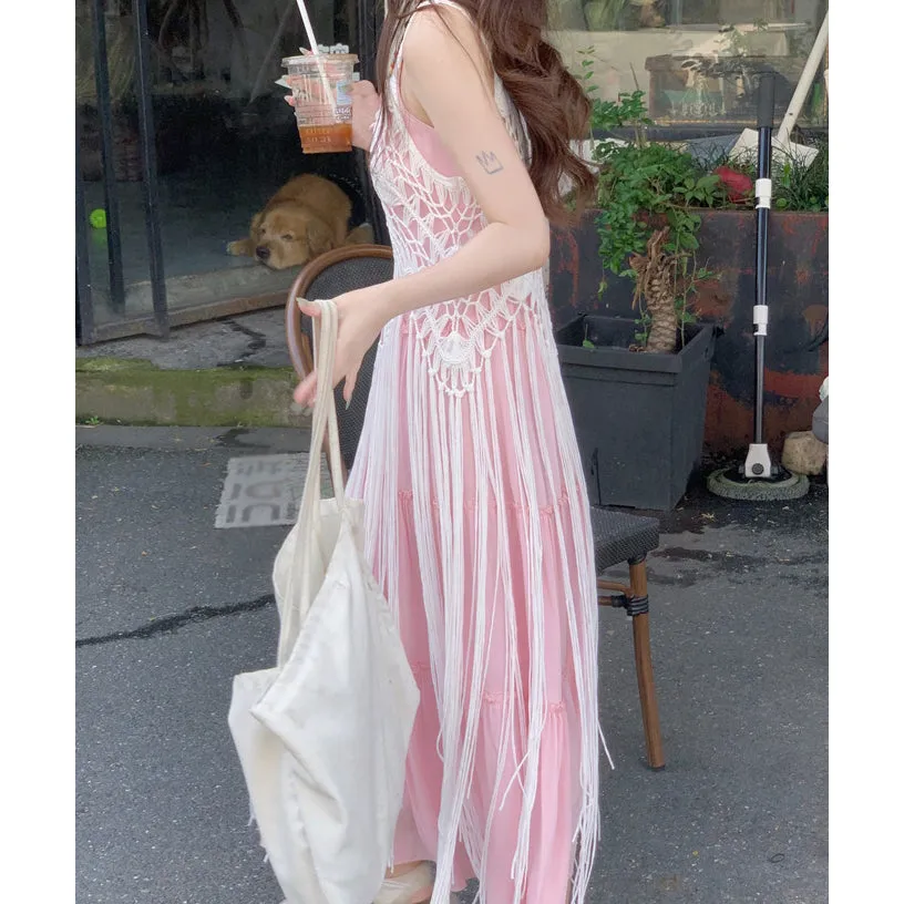 Bohemian Holiday Tassel Blouse Suspender Dress