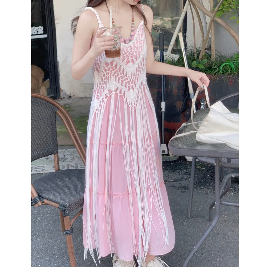 Bohemian Holiday Tassel Blouse Suspender Dress