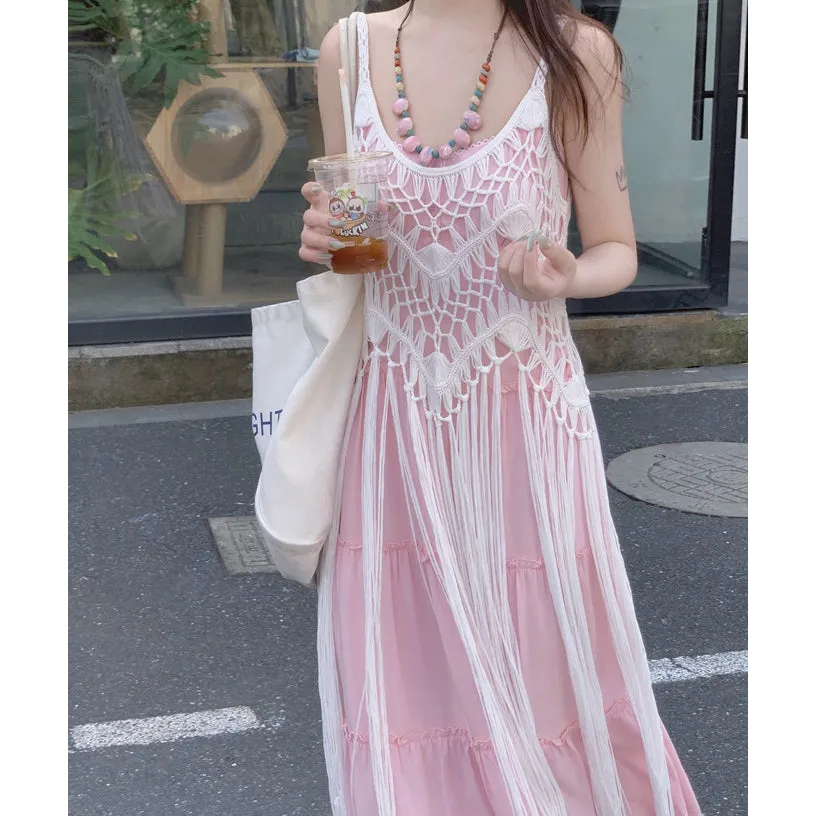Bohemian Holiday Tassel Blouse Suspender Dress