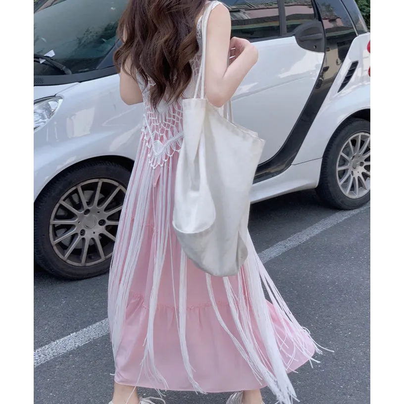 Bohemian Holiday Tassel Blouse Suspender Dress