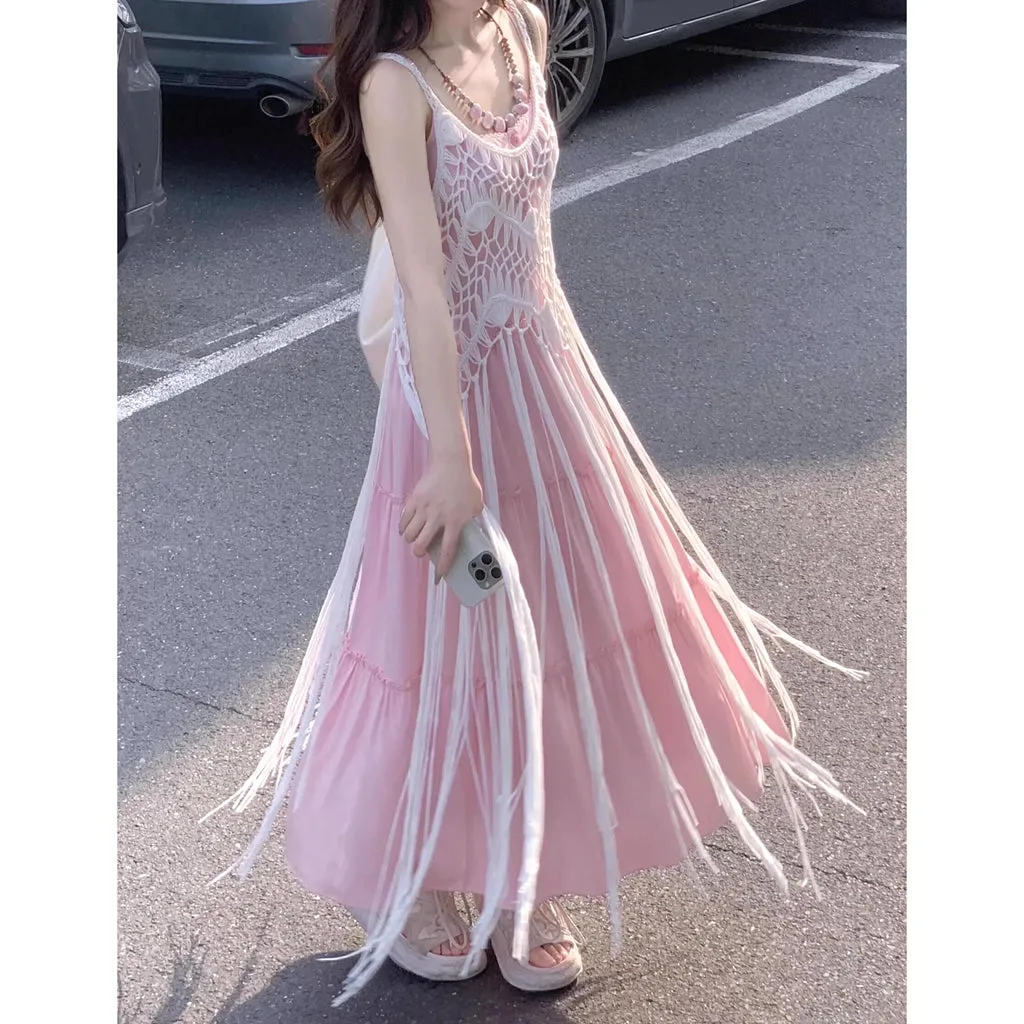 Bohemian Holiday Tassel Blouse Suspender Dress