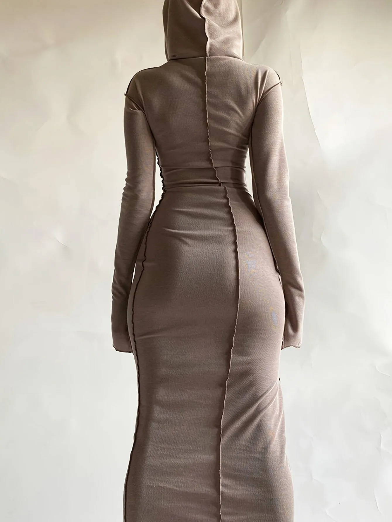 Bohemian Hooded Maxi Dress with Contrast Stitch
