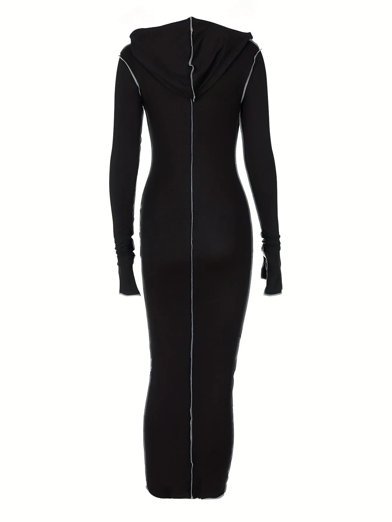 Bohemian Hooded Maxi Dress with Contrast Stitch