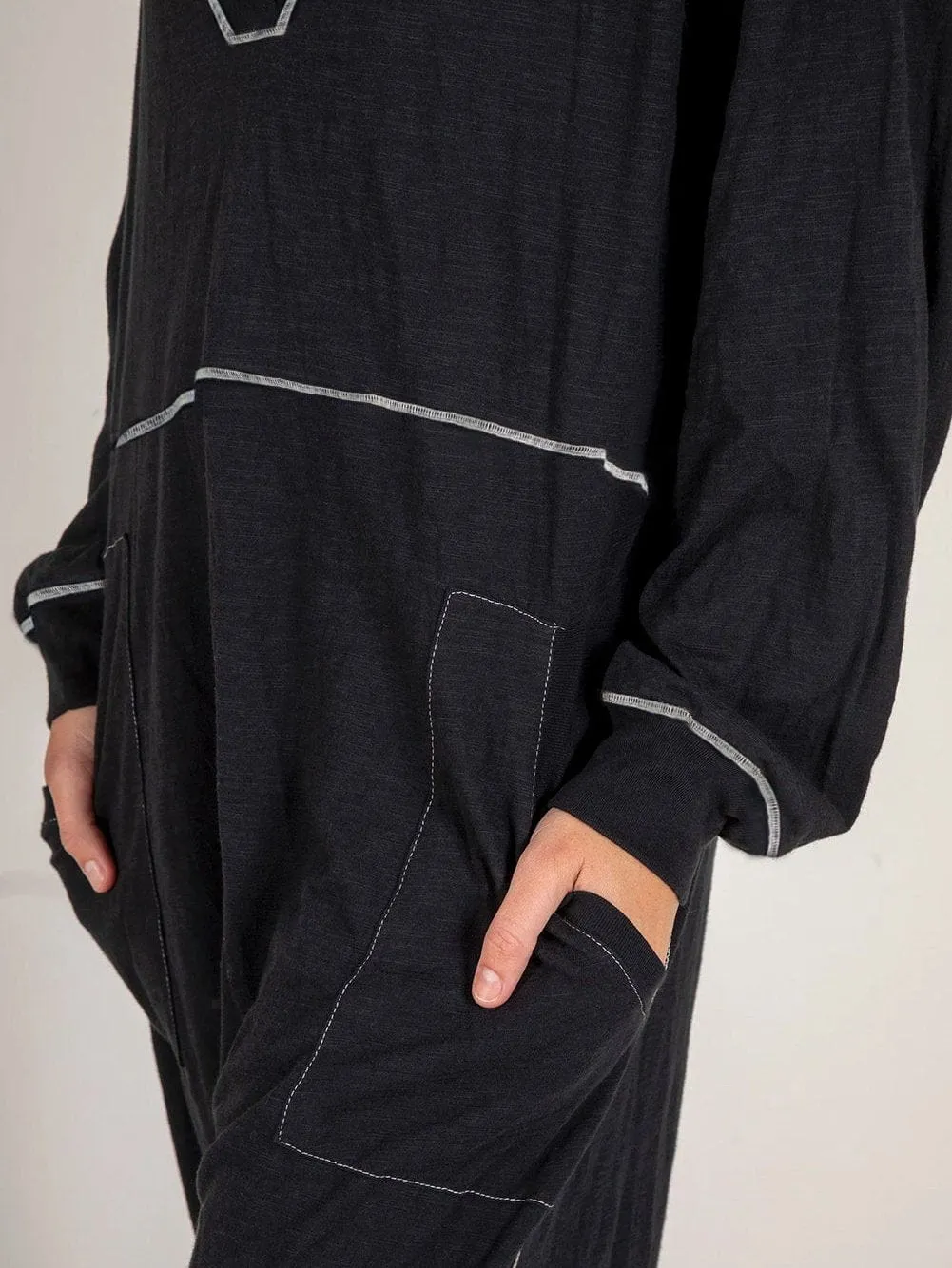 Bohemian Hooded Maxi Dress with Contrast Stitch