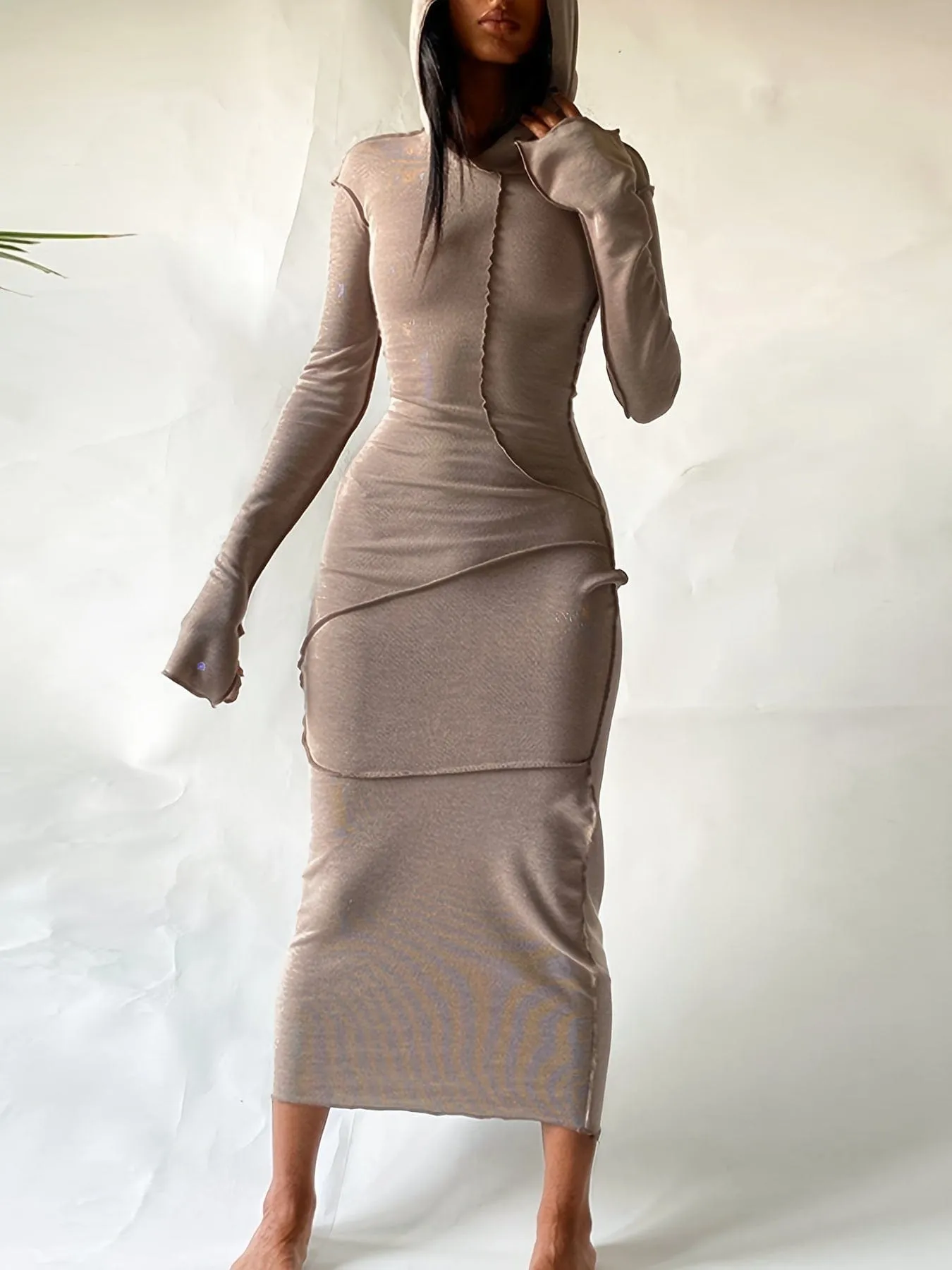 Bohemian Hooded Maxi Dress with Contrast Stitch