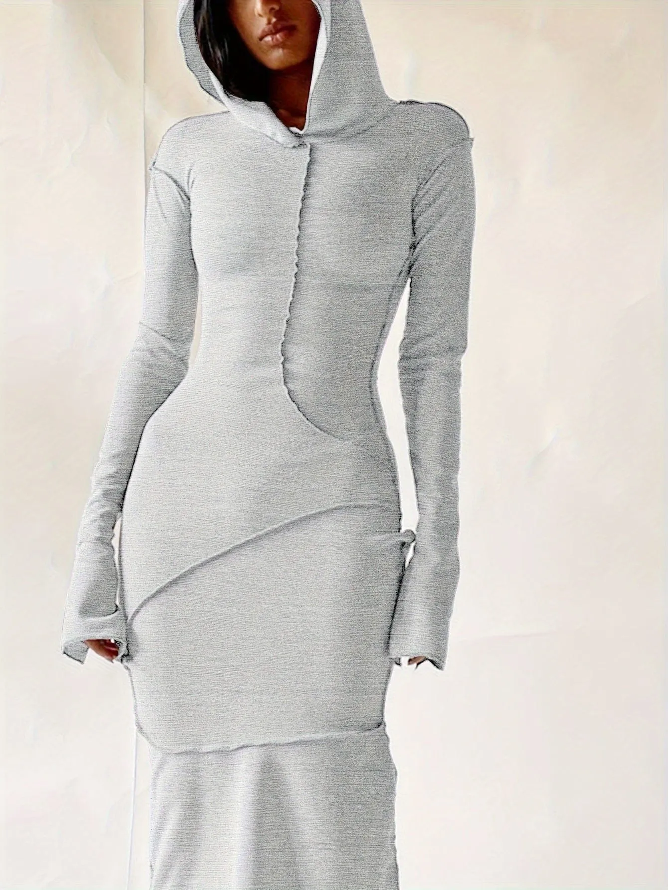 Bohemian Hooded Maxi Dress with Contrast Stitch