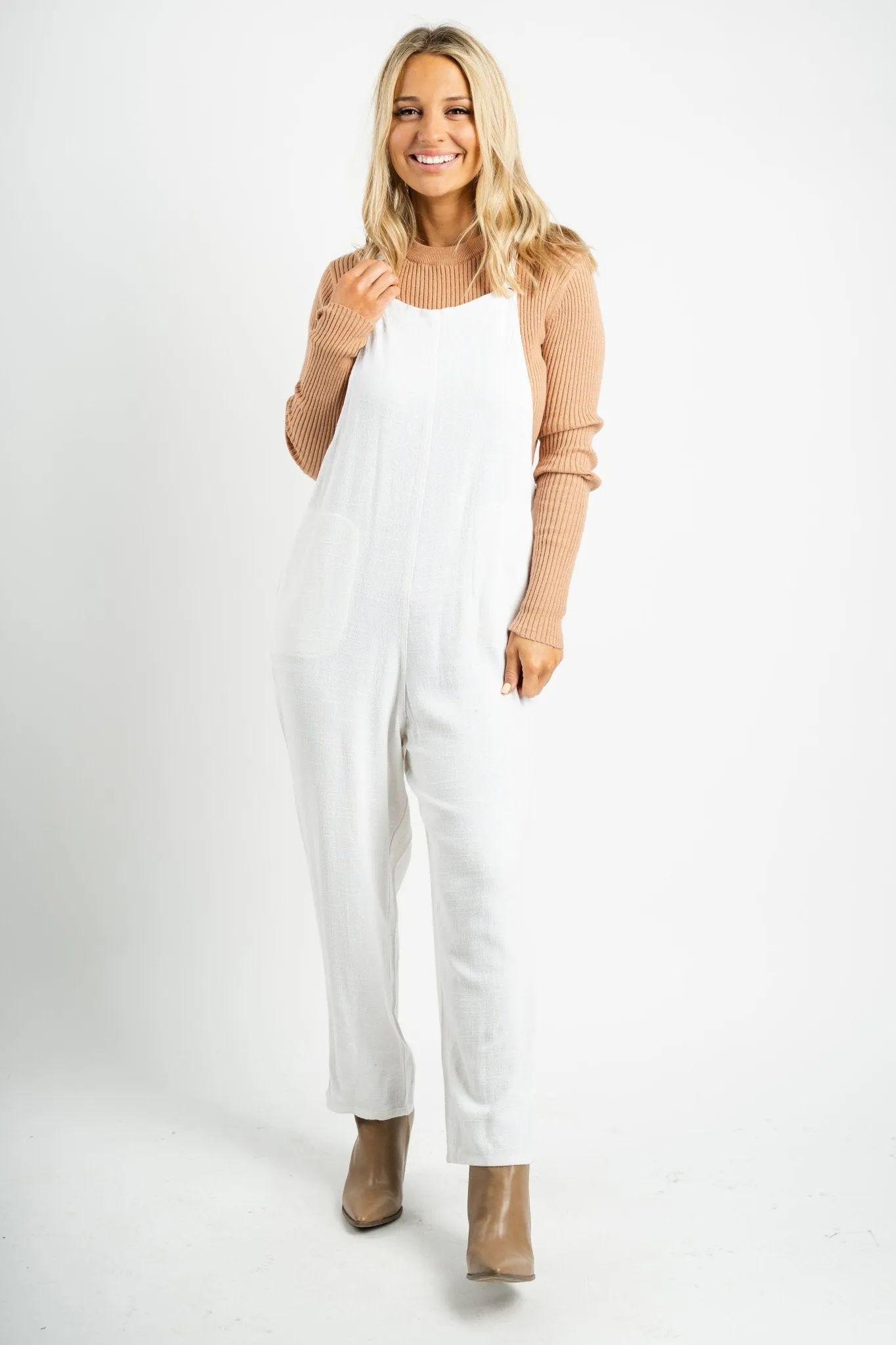 Boho linen overalls oatmeal