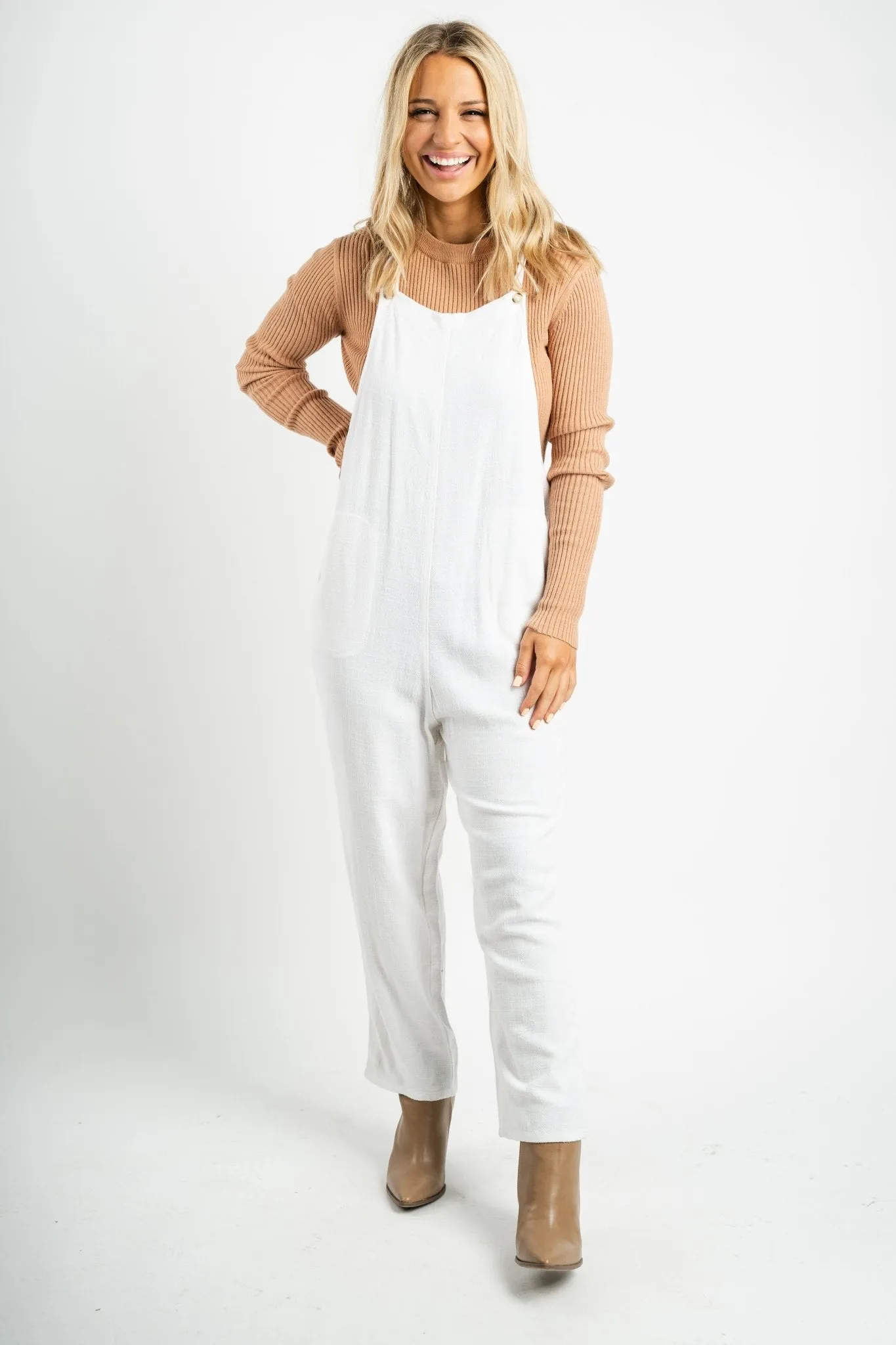 Boho linen overalls oatmeal