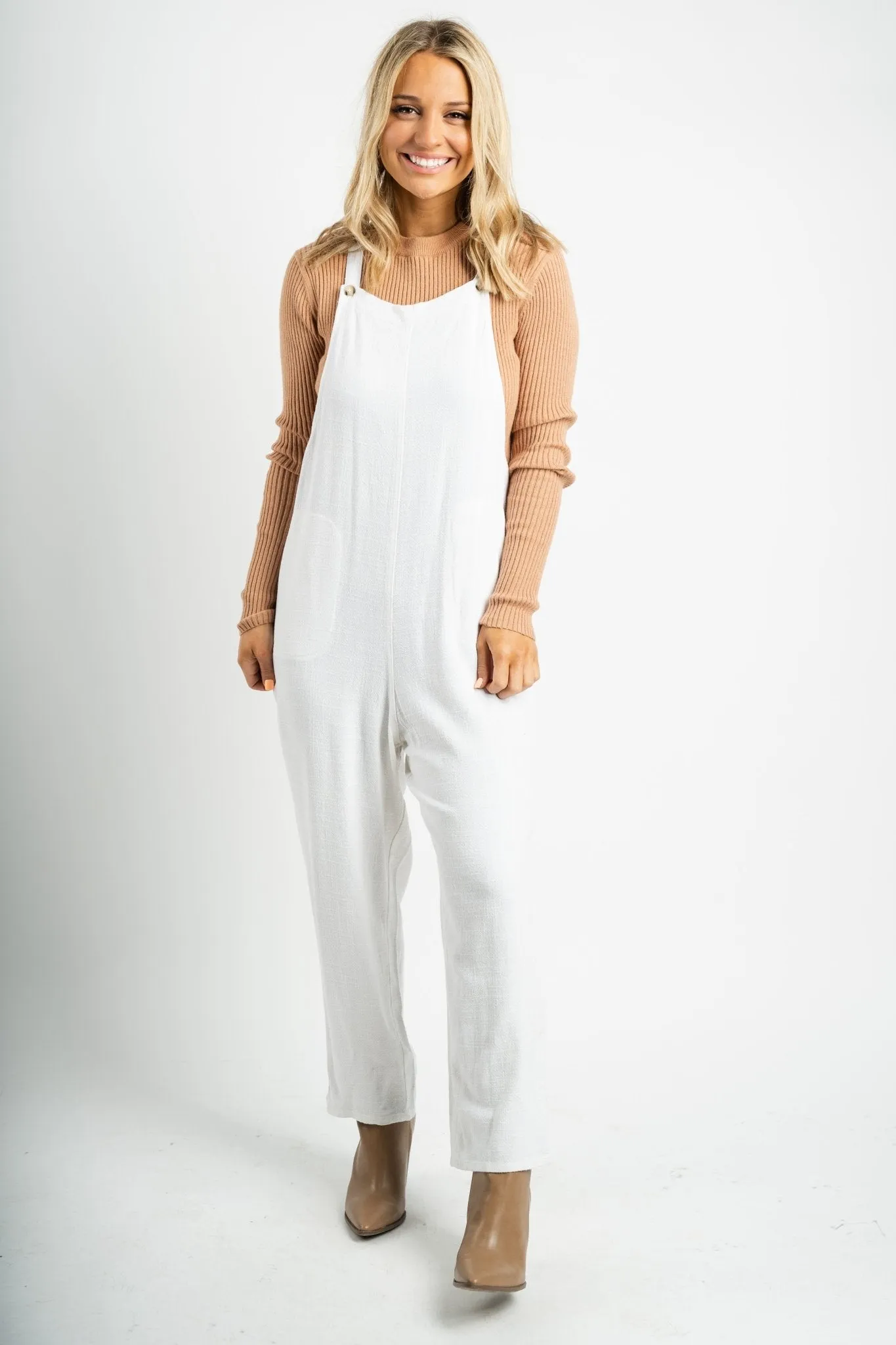 Boho linen overalls oatmeal