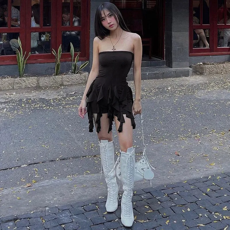 Bonnyshow Sheily Strapless Ruffle Dress