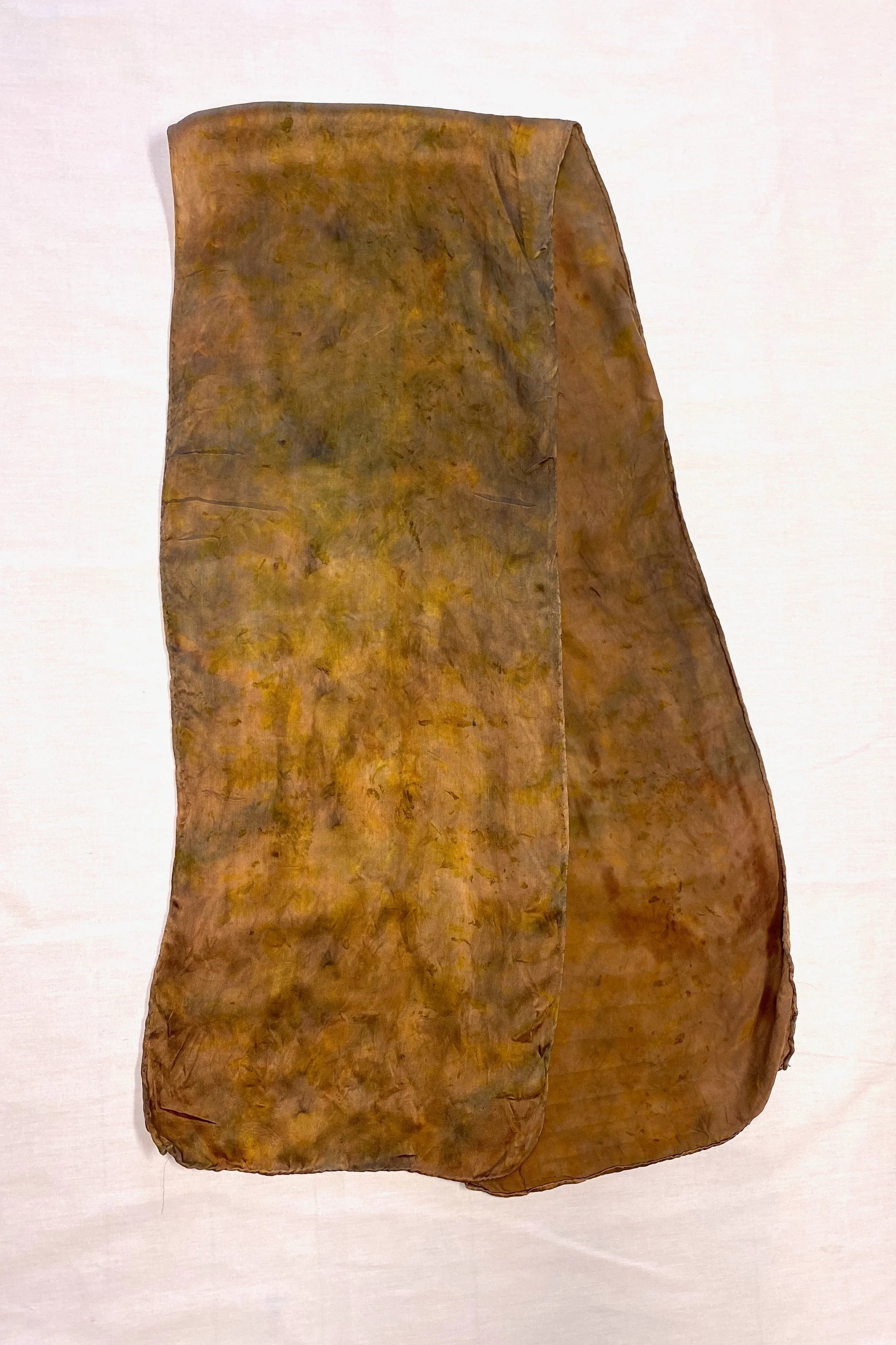 Botanically Dyed Long Silk Scarf in Bronze Marble