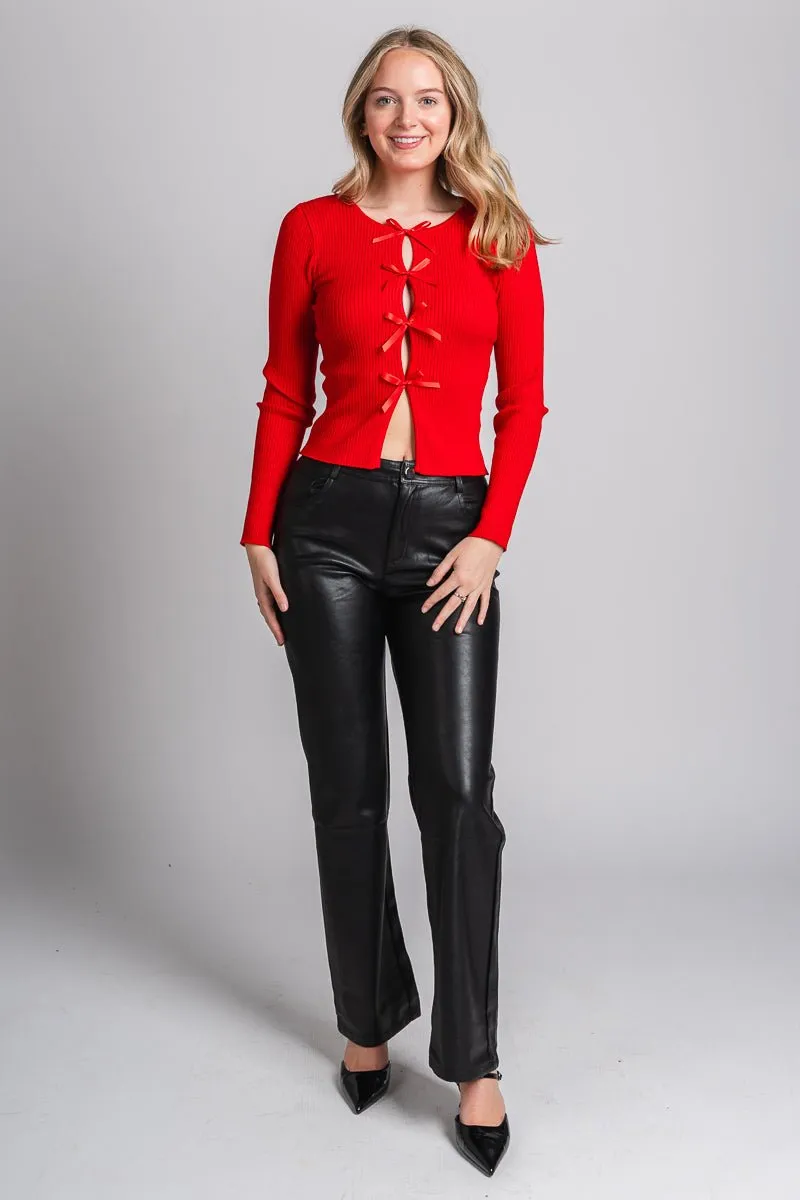 Bow detail long sleeve sweater red