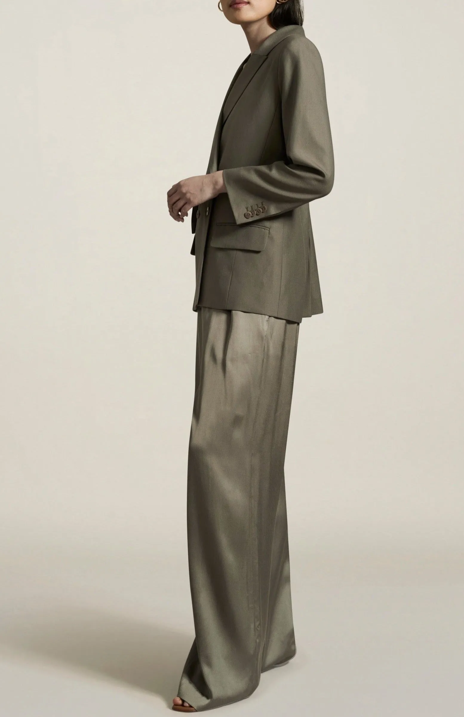 Boxy Tuxedo Blazer, Sage