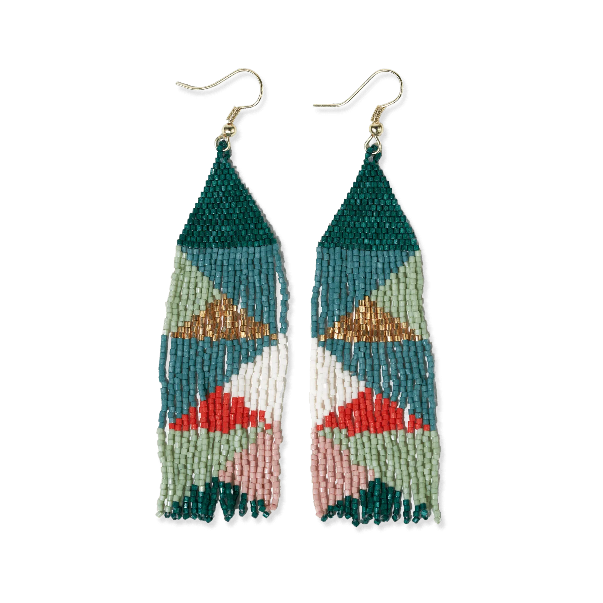 Brittany Mixed Triangles Beaded Fringe Earrings Teal   Poppy