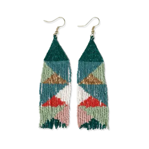 Brittany Mixed Triangles Beaded Fringe Earrings Teal   Poppy