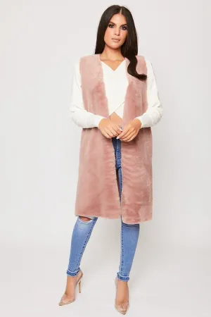 Brogen - Pink Faux Fur Longline Gilet