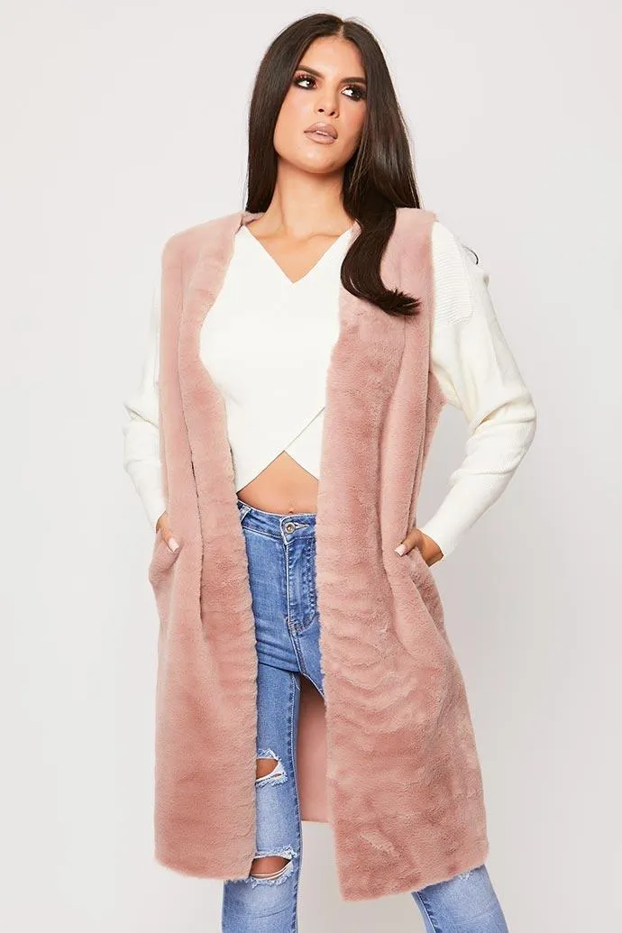 Brogen - Pink Faux Fur Longline Gilet