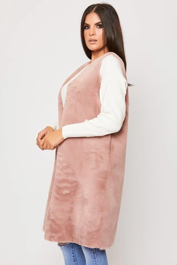 Brogen - Pink Faux Fur Longline Gilet