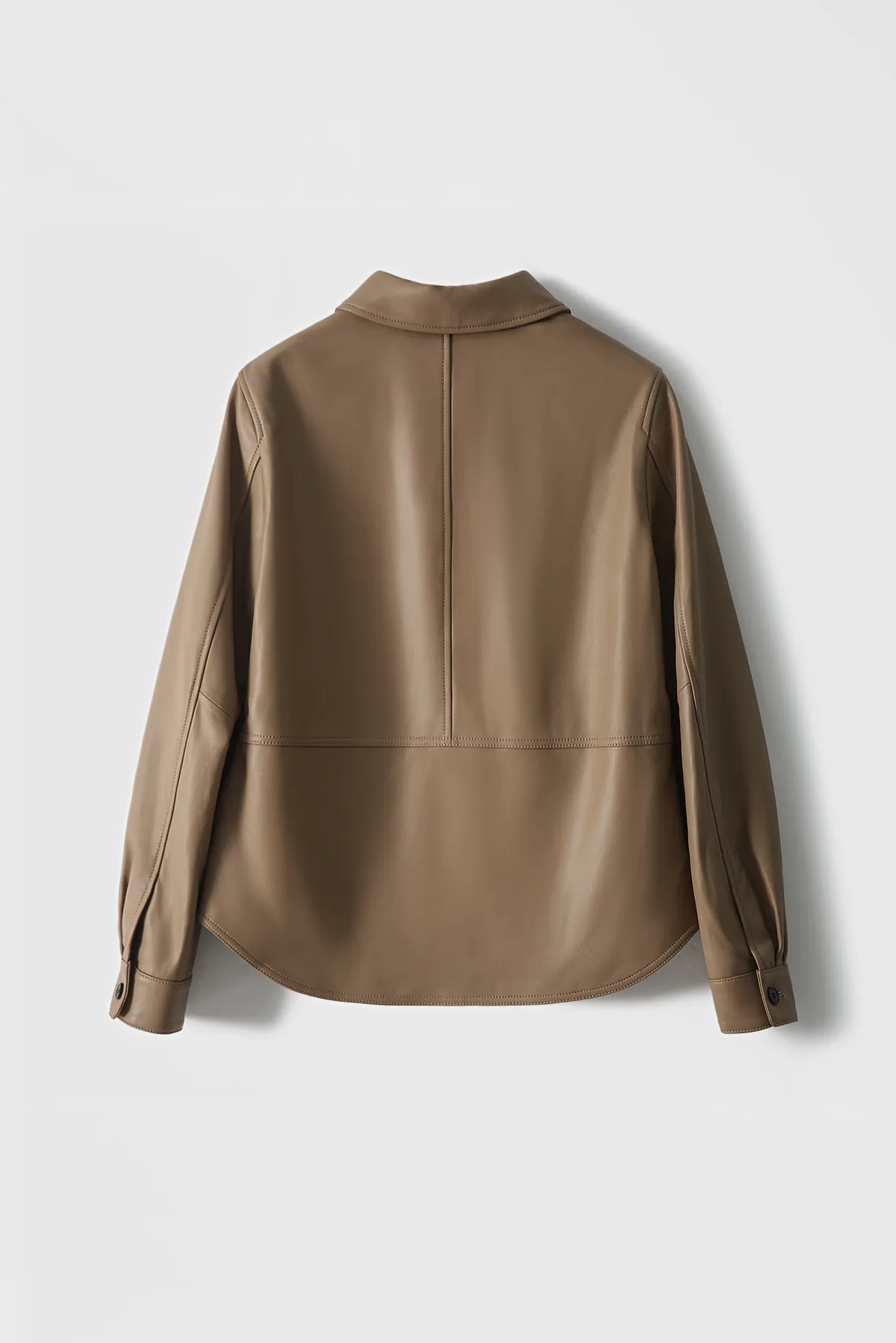 Brown Long Sleeve Button-up Jacket Shirt with Dolphin Hem