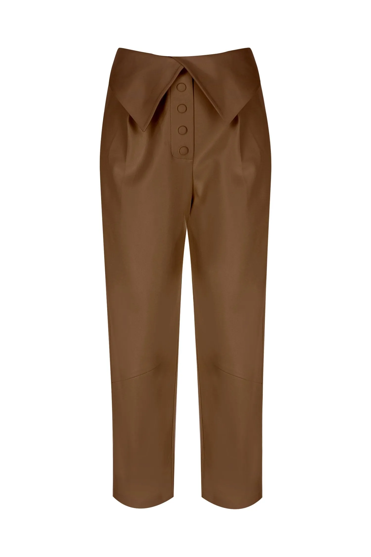 Brown Vegan Leather Waist Detailed Pants