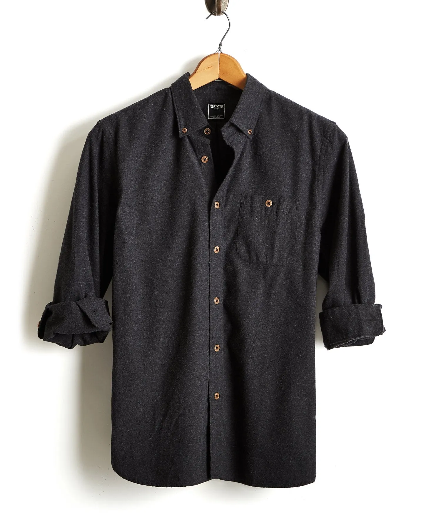 Brushed Cotton Cashmere Twill Shirt in Charcoal
