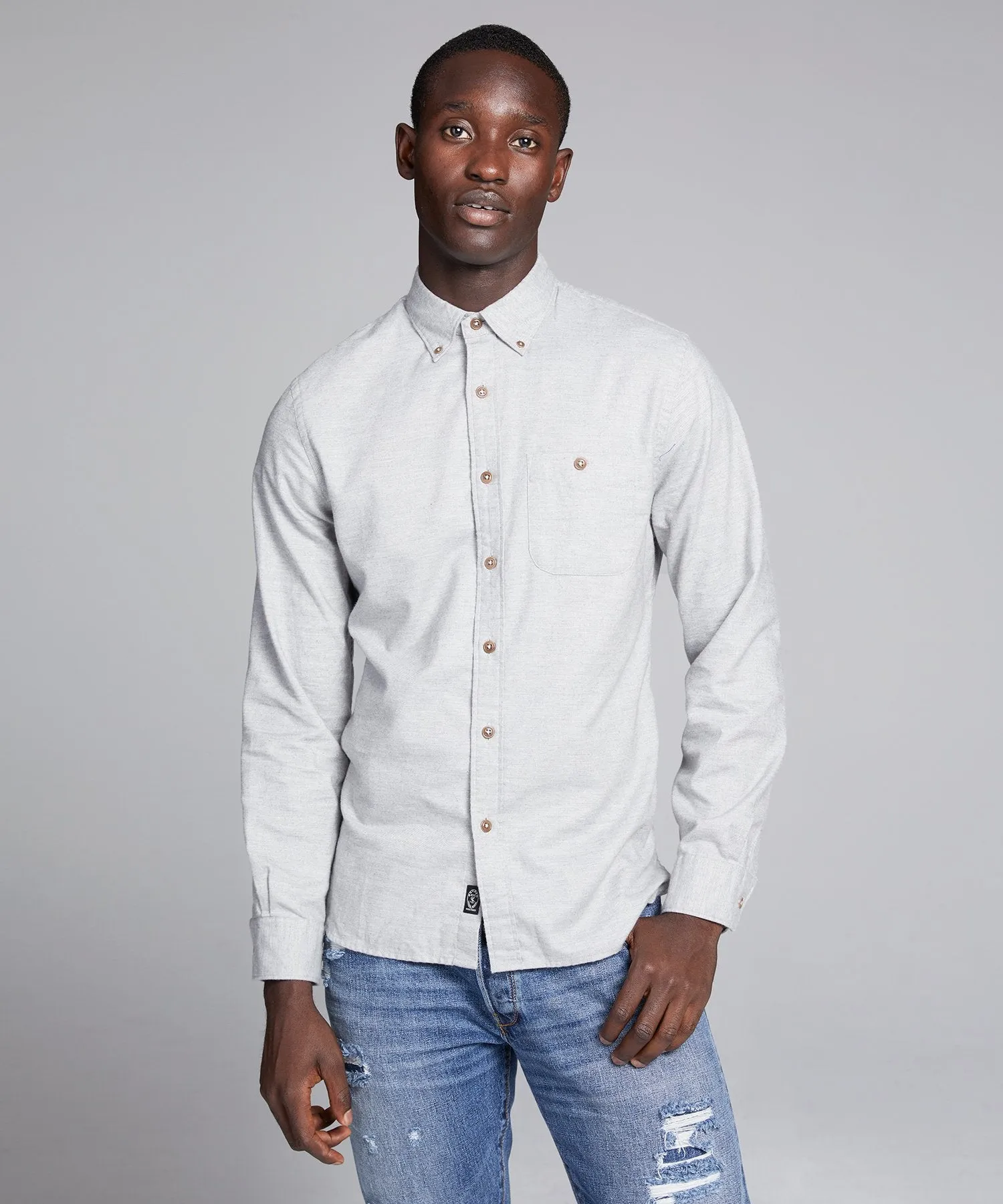 Brushed Cotton Cashmere Twill Shirt in Grey