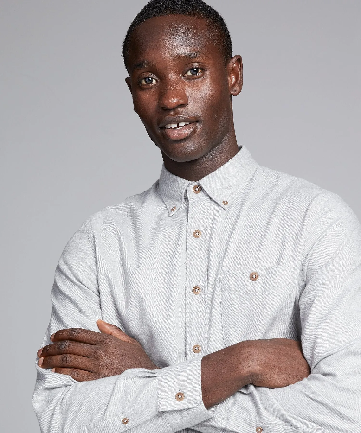 Brushed Cotton Cashmere Twill Shirt in Grey