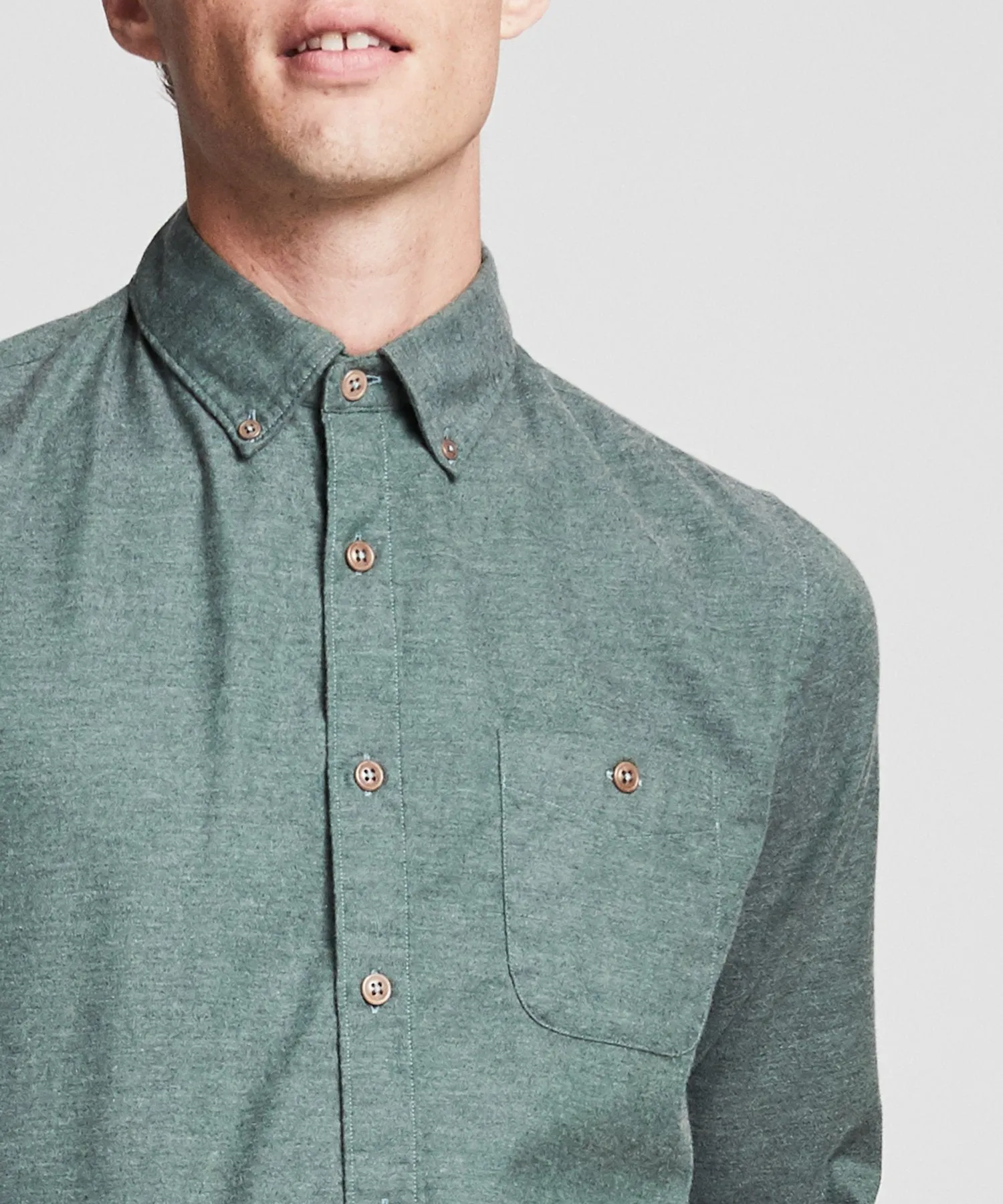 Brushed Cotton Cashmere Twill Shirt in Olive