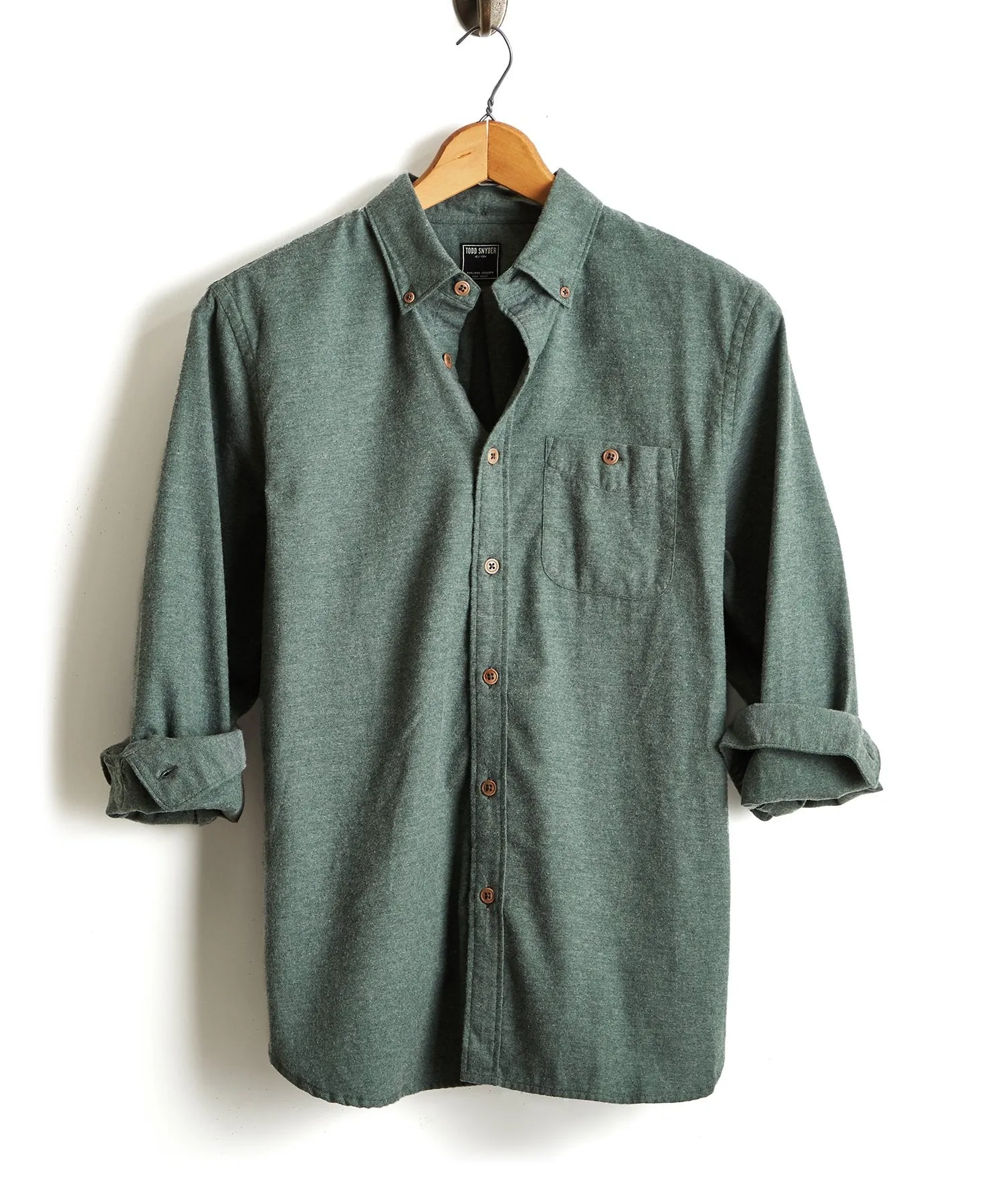 Brushed Cotton Cashmere Twill Shirt in Olive