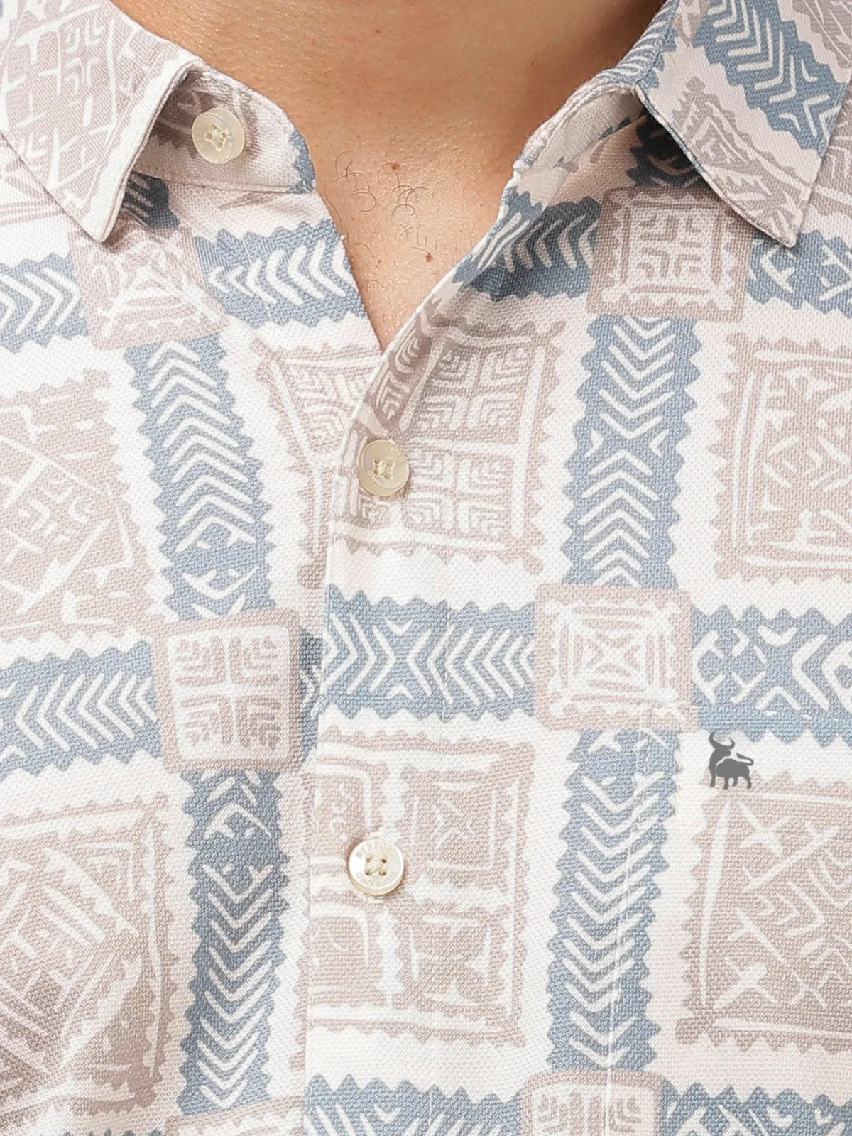BULLMER Trendy Blue Regular Fit Printed Causal Full sleeve Shirt For Men.