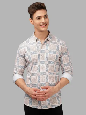 BULLMER Trendy Blue Regular Fit Printed Causal Full sleeve Shirt For Men.