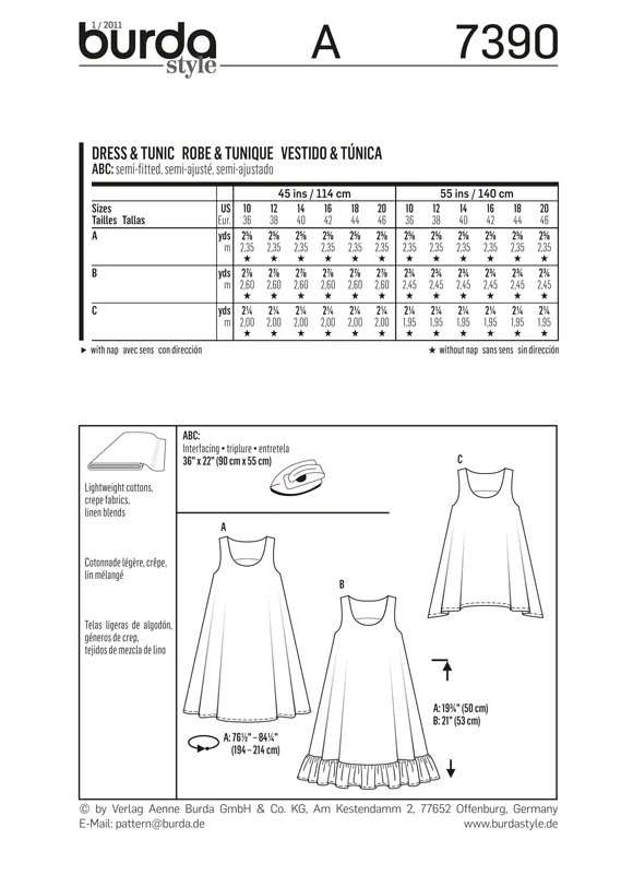 Burda 7390 Dress and Tunic Pattern