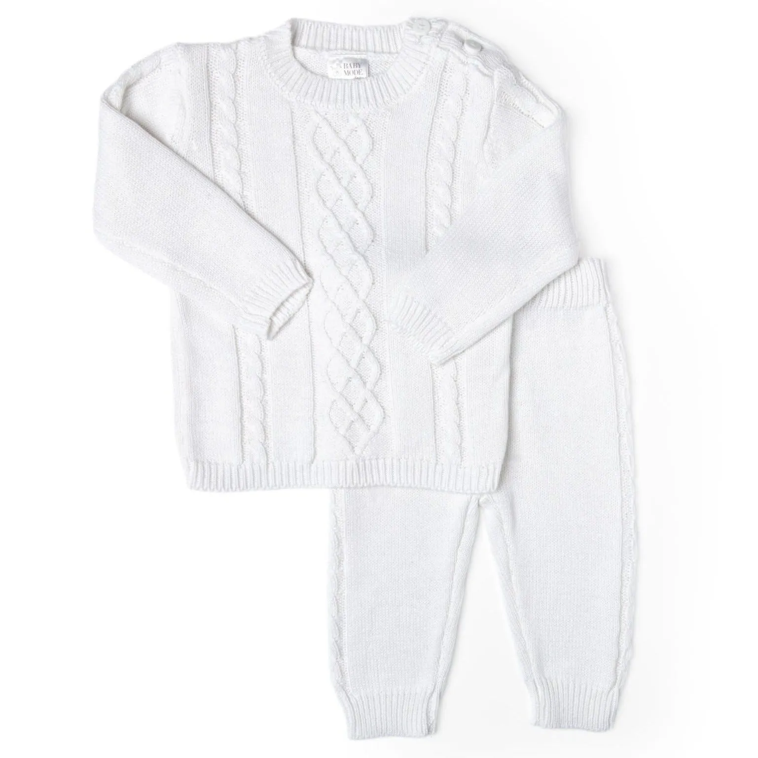 Cable-Knit Baby's Sweater Set - White