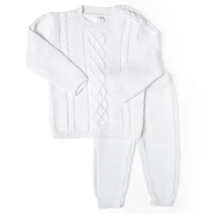 Cable-Knit Baby's Sweater Set - White