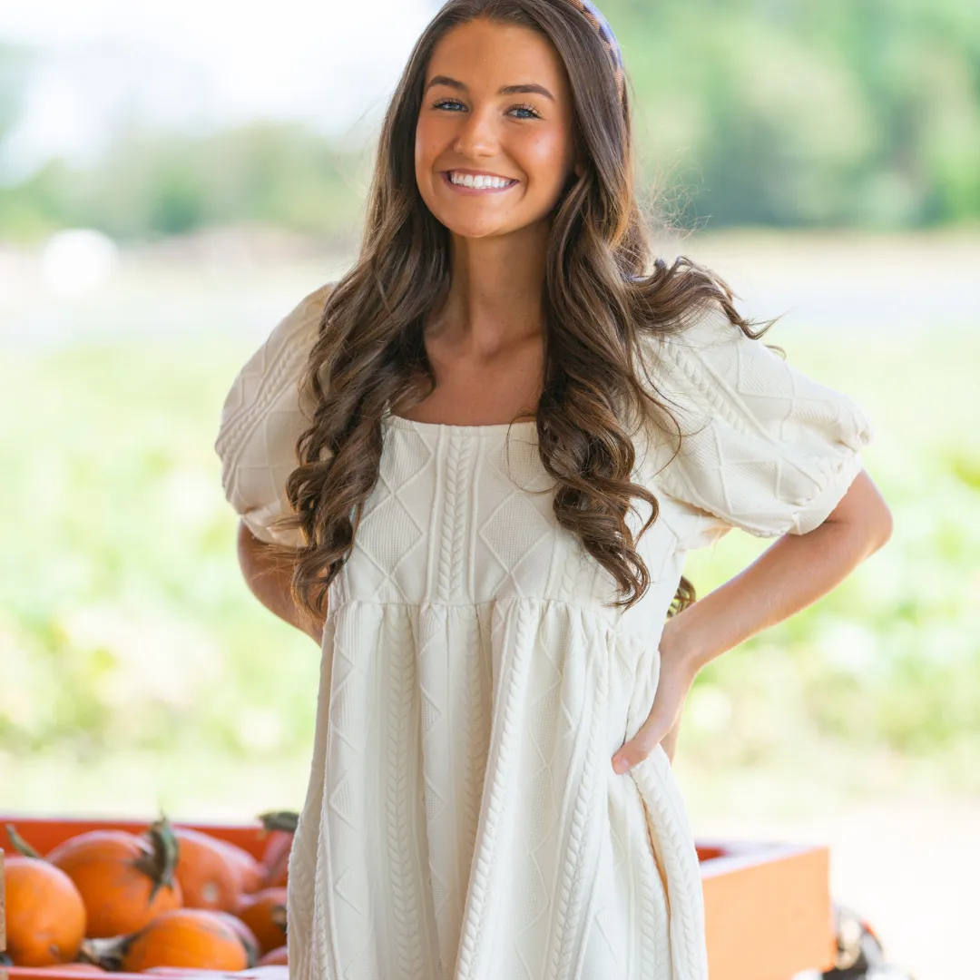 Cable Knit Puff Sleeve Dress - Final Sale