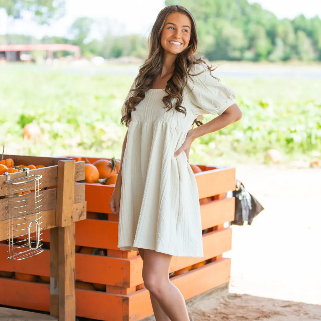 Cable Knit Puff Sleeve Dress - Final Sale