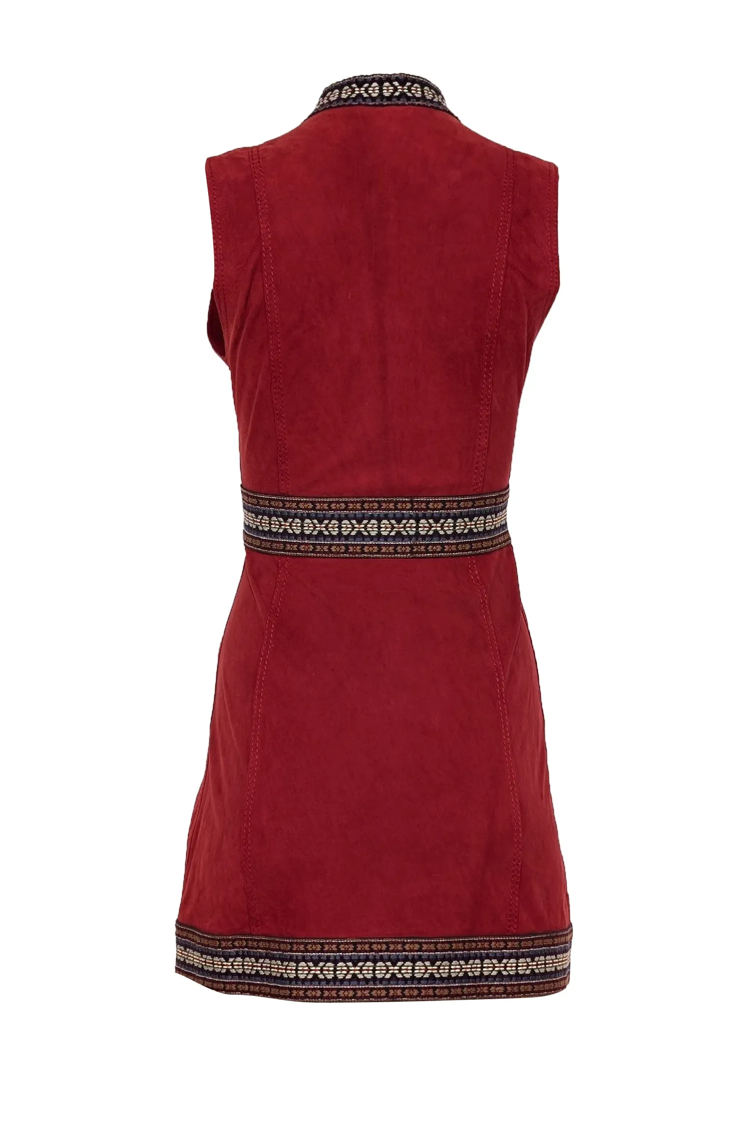 Calypso - Rust Red Suede Sleeveless Dress w/ Embroidered Trim Detail Sz XS