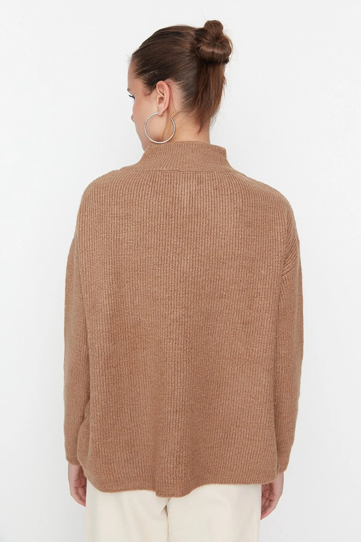 camel zip sweater top