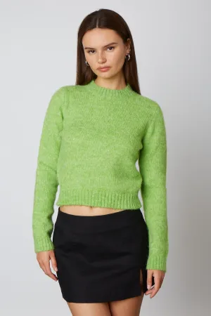 Candy Apple Green Crew Neck Fuzzy Sweater