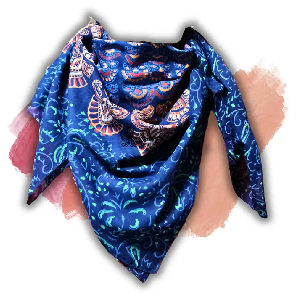 Cannes Vibrance Floral Sheer Soft Cotton Scarf for Women, Neptune Blue