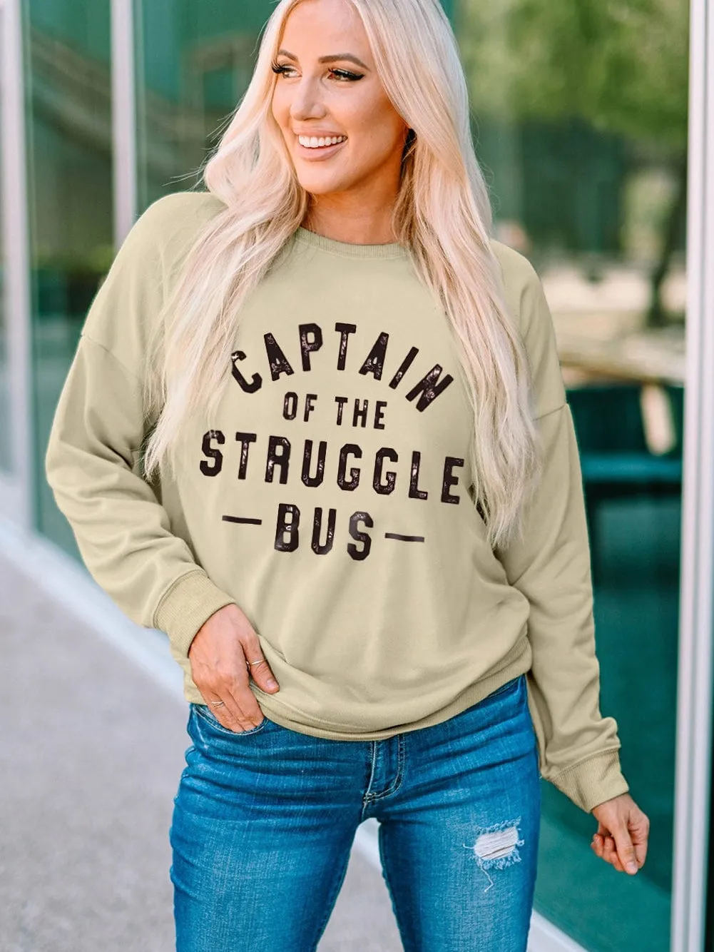Captain of the Struggle Bus Graphic Sweatshirt in Khaki