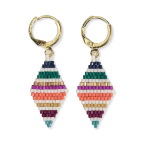 Carmen Mini Gold Hoop Horizontal Stripes Beaded Drop Earrings Muted