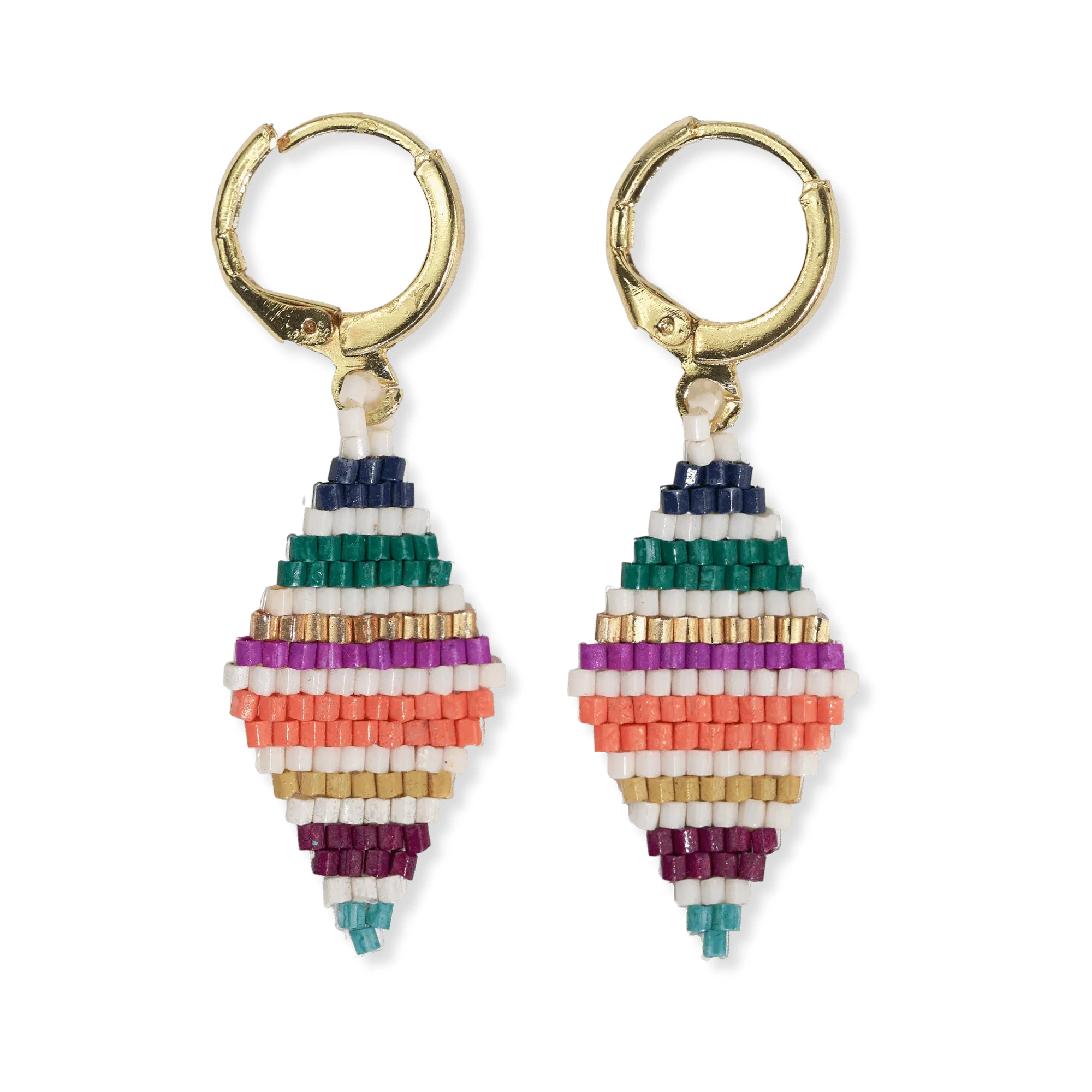 Carmen Mini Gold Hoop Horizontal Stripes Beaded Drop Earrings Muted
