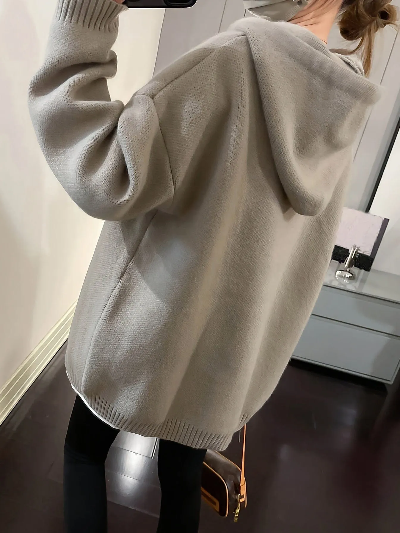 Casual Chic Oversized Smile Face Print Drawstring Sweater
