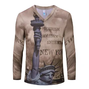 Casual Letters Printing V-Neck Slim Fit Long Sleeve T-shirts For Men