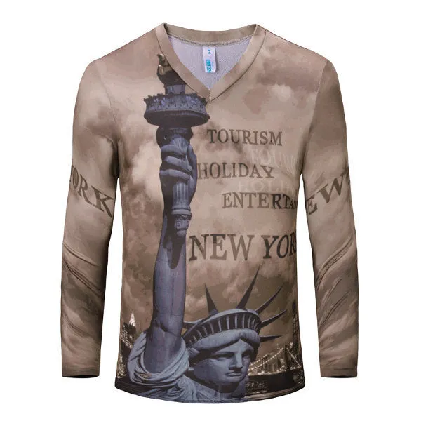 Casual Letters Printing V-Neck Slim Fit Long Sleeve T-shirts For Men