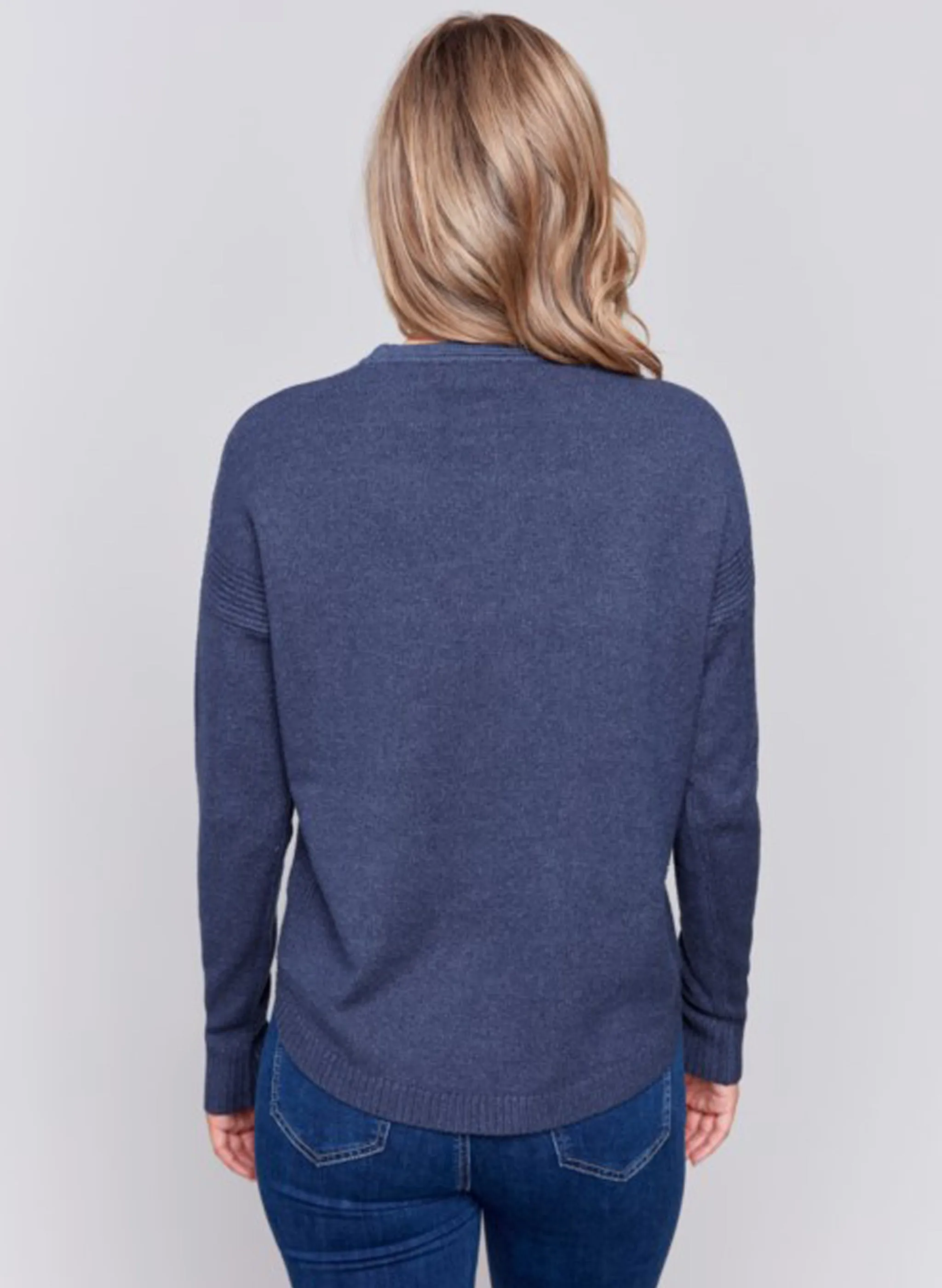 Charlie B - Sweater With Removable Scarf - H-Denim